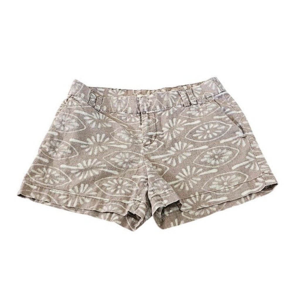 Ann Taylor LOFT Women Tan White Batik Floral Linen Blend Shorts Size 4 Coastal